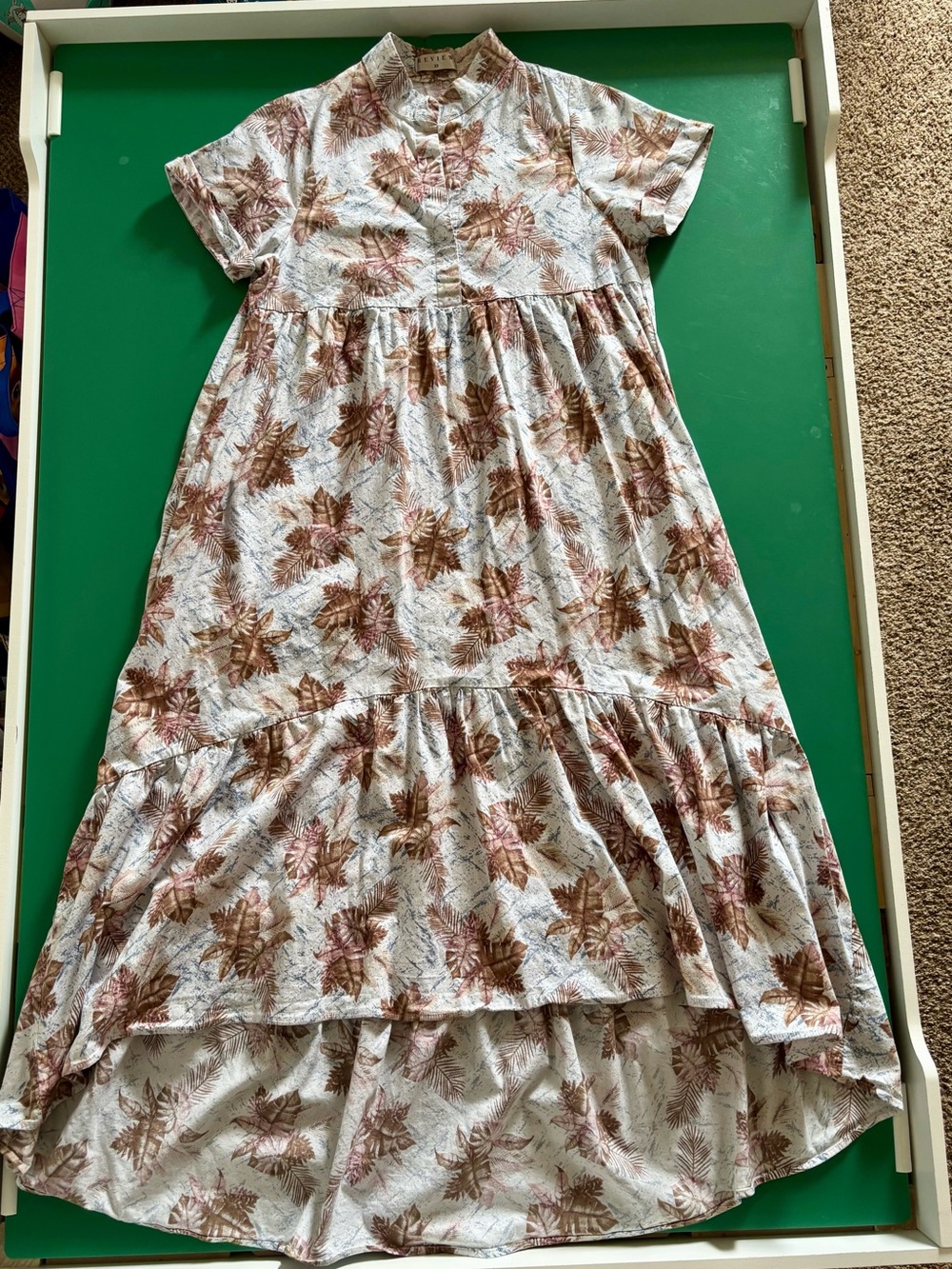 Review Size XS High-Low Cotton Dress with Pink & Brown Floral Palm Leaf Print